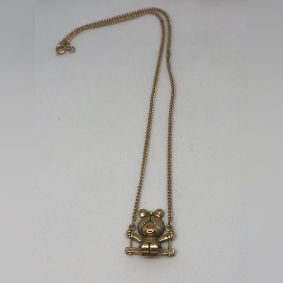 Vintage 1970s Avon Gold-Tone Swing Sweetly Girl on Swing Pendant Necklace - Picture 2 of 3